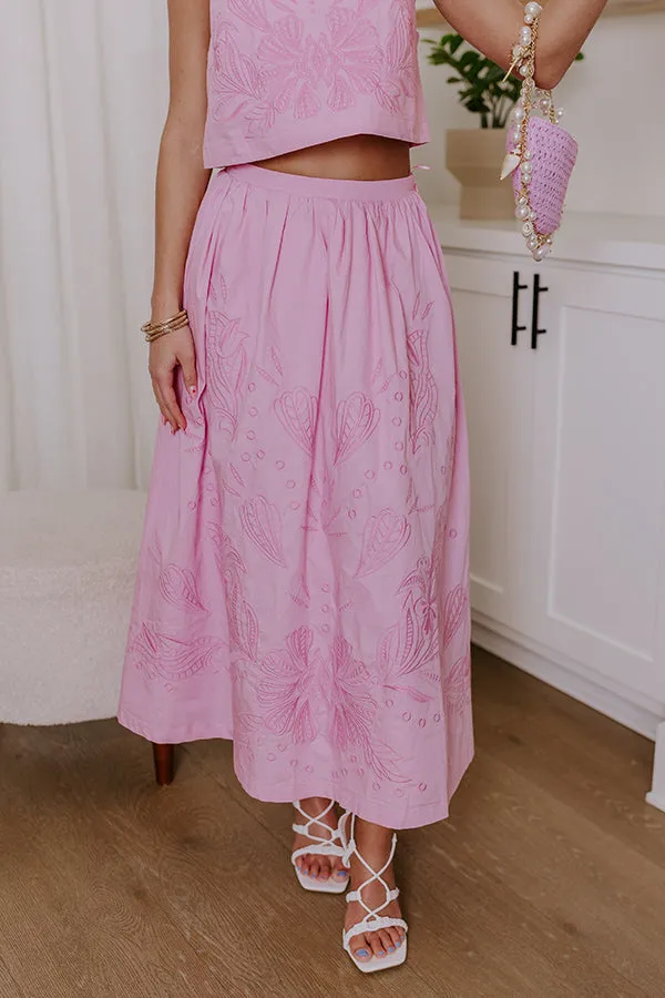 Vacay Bound High Waist Embroidered Midi Skirt in Blush sold by Impressions product image thumbnail 2