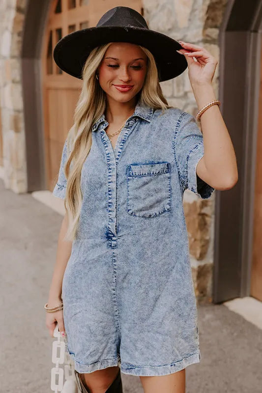 Park Days Ahead Chambray Romper in Light Wash sold by Impressions