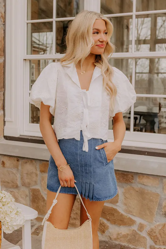 Boho Moment Eyelet Front Tie Top in Ivory sold by Impressions