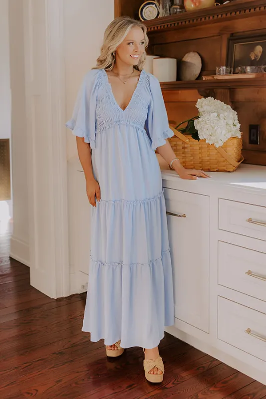Charming Glance Tiered Maxi Dress in Sky Blue sold by Impressions