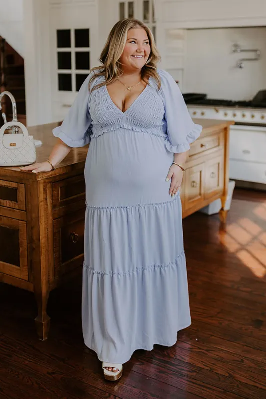 Charming Glance Tiered Maxi Dress in Sky Blue Curves sold by Impressions