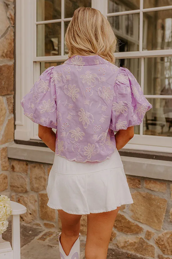 Boho Moment Eyelet Front Tie Top in Lavender sold by Impressions product image thumbnail 5