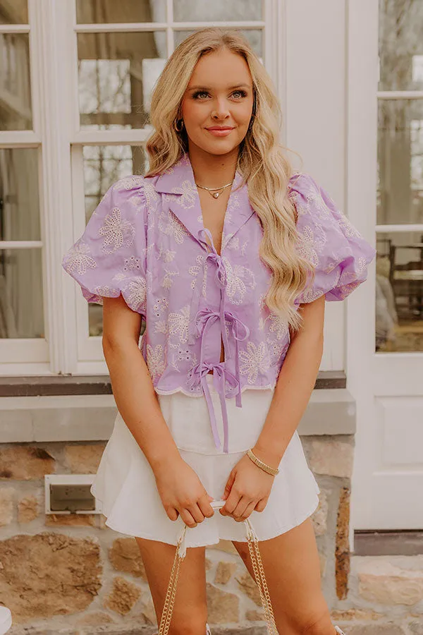 Boho Moment Eyelet Front Tie Top in Lavender sold by Impressions product image thumbnail 2