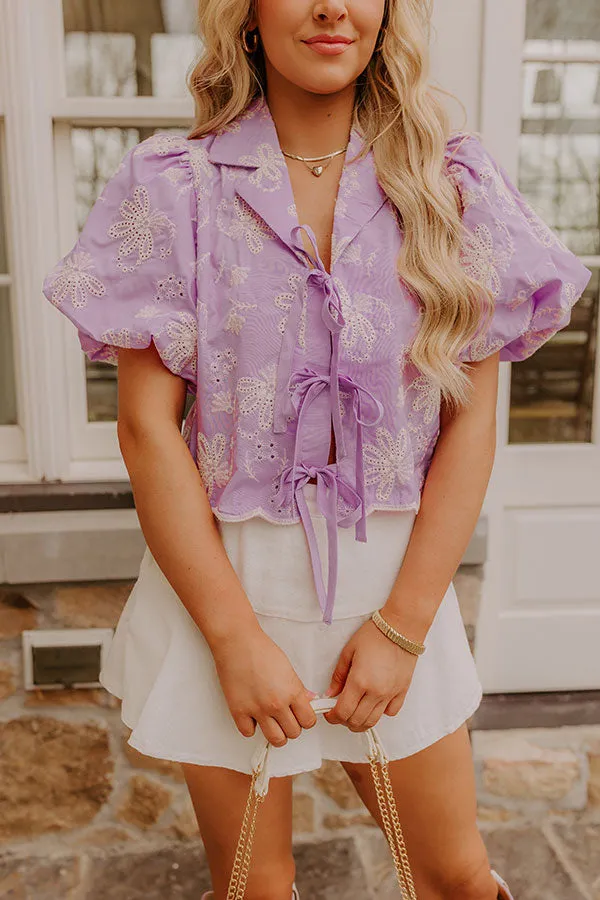Boho Moment Eyelet Front Tie Top in Lavender sold by Impressions product image thumbnail 3