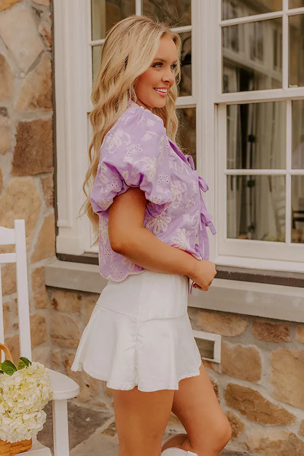 Boho Moment Eyelet Front Tie Top in Lavender sold by Impressions product image thumbnail 4