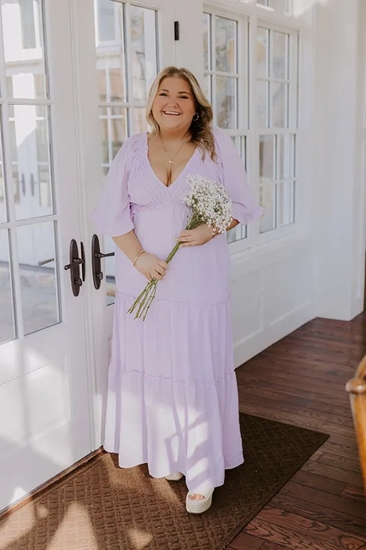 Charming Glance Tiered Maxi Dress in Dusty Purple Curves sold by Impressions