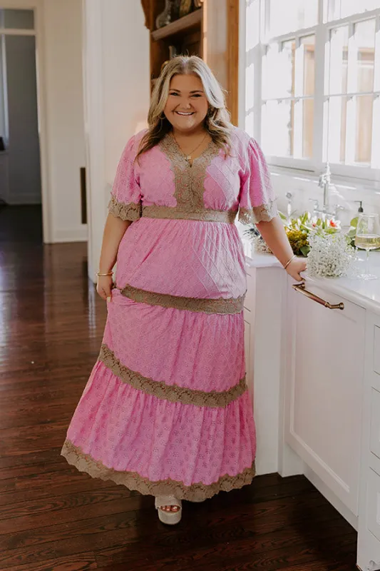 Key To My Heart Lace Maxi Dress in Pink Curves sold by Impressions