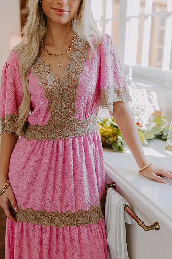 Key To My Heart Lace Maxi Dress in Pink sold by Impressions product image thumbnail 4