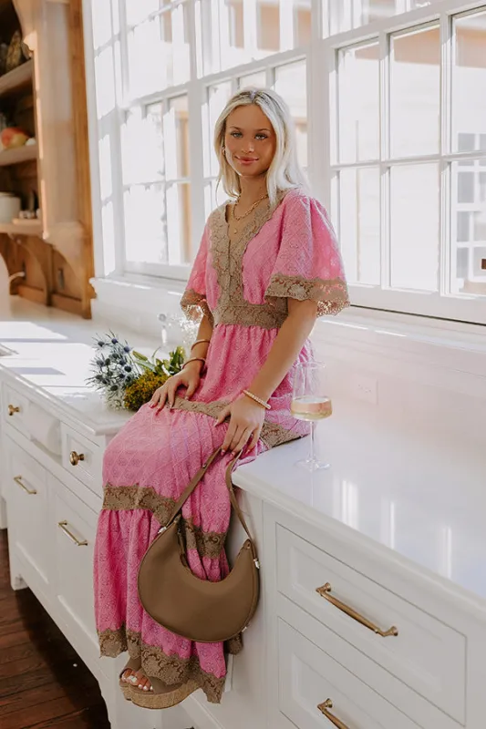 Key To My Heart Lace Maxi Dress in Pink sold by Impressions