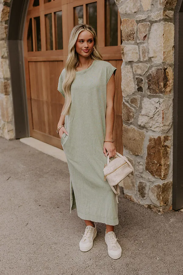 Beach Daydream Vintage Wash Midi Dress in Sage sold by Impressions