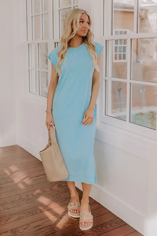 Beach Daydream Vintage Wash Midi Dress in Sky Blue sold by Impressions