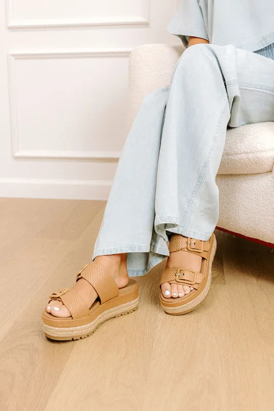 The Ariana Raffia Woven Sandal in Tan sold by Impressions