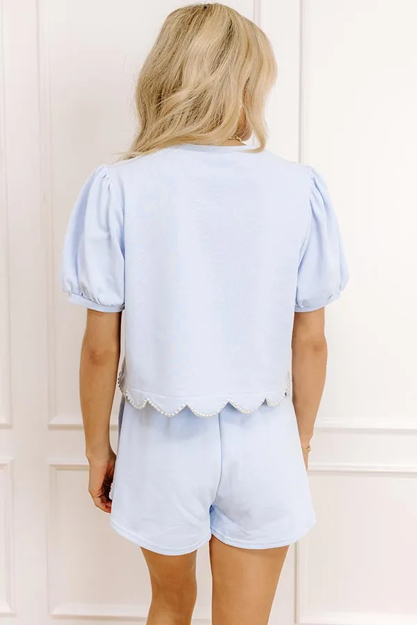 Casual Outing Pearl Embellished Top in Sky Blue sold by Impressions product image thumbnail 4