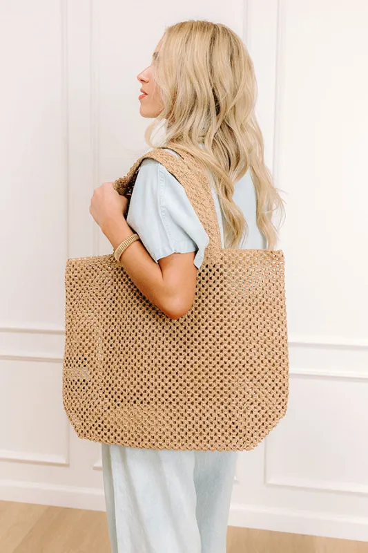 Beachy Vibes Raffia Crochet Tote in Brown sold by Impressions