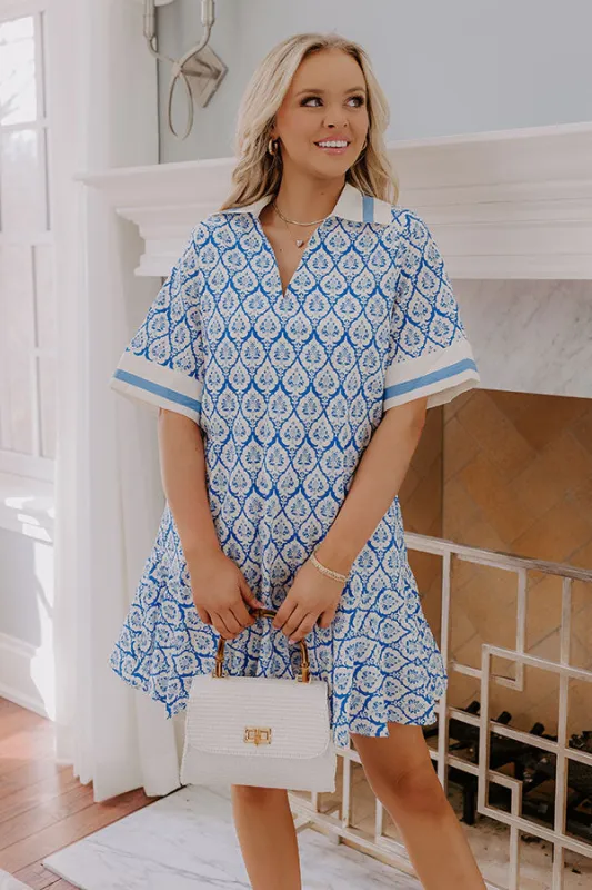 French Market Promenade Mini Dress in Blue sold by Impressions