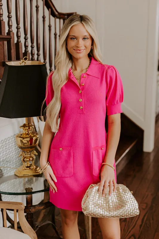 Vino On The Patio Knit Mini Dress in Hot Pink sold by Impressions