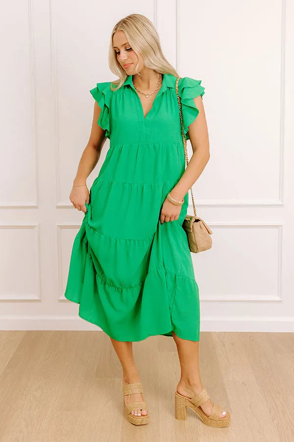 Sunny Spritzer Tiered Midi Dress in Kelly Green sold by Impressions