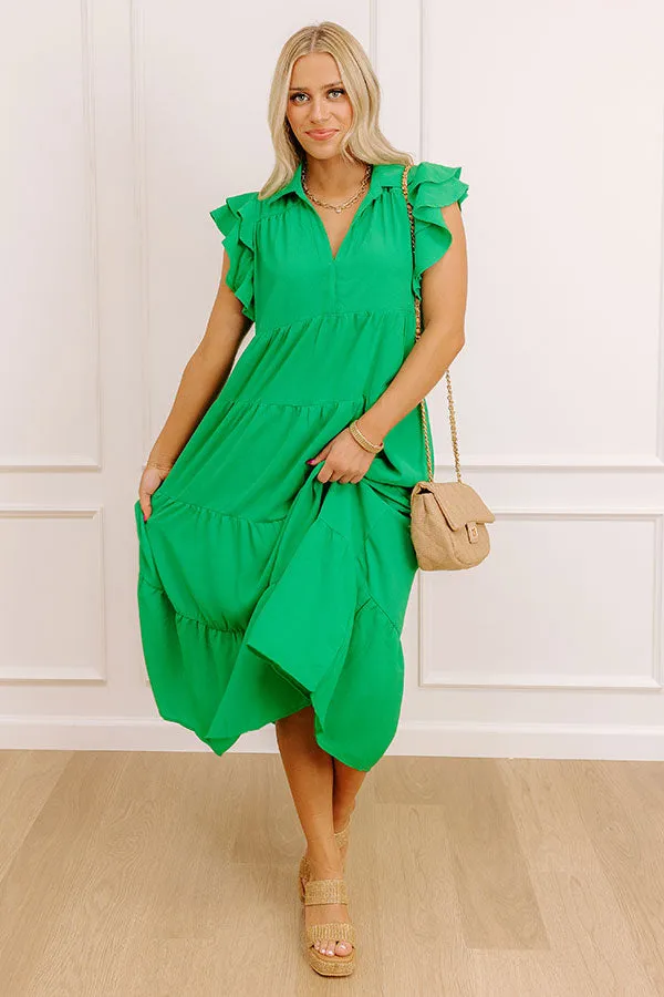 Sunny Spritzer Tiered Midi Dress in Kelly Green sold by Impressions product image thumbnail 5