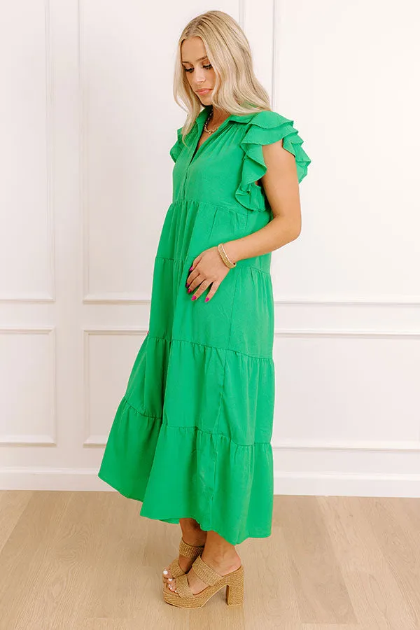 Sunny Spritzer Tiered Midi Dress in Kelly Green sold by Impressions product image thumbnail 2