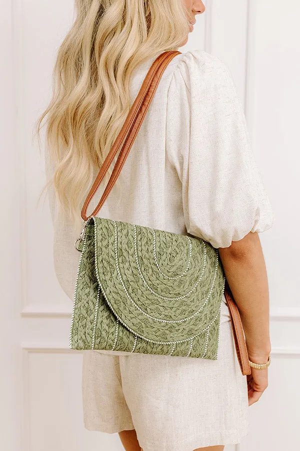 Bungalow Party Raffia Woven Clutch in Olive sold by Impressions
