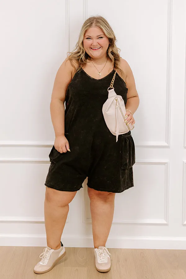 Casual Cues Vintage Wash Romper in Vintage Black Curves sold by Impressions