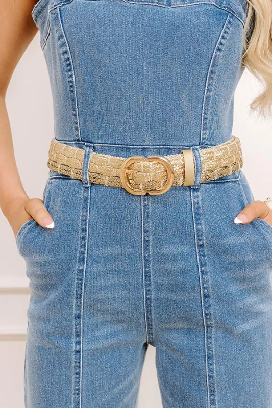 Coastal Cutie Raffia Woven Belt in Gold sold by Impressions