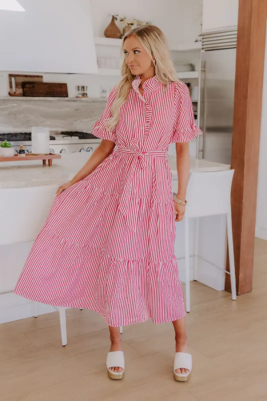 Sweet Energy Stripe Midi Dress in Rose sold by Impressions