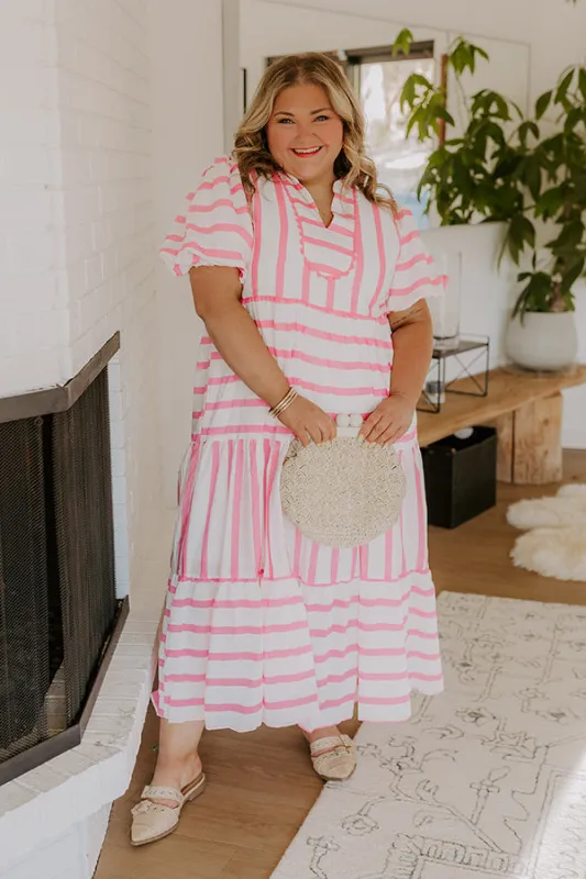 Favorite Story Line Stripe Maxi Dress in Pink Curves sold by Impressions