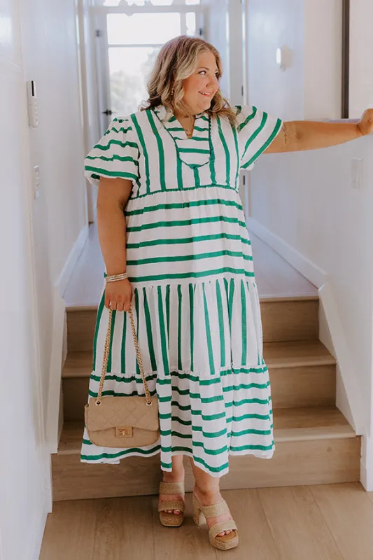 Favorite Story Line Stripe Maxi Dress in Green Curves sold by Impressions