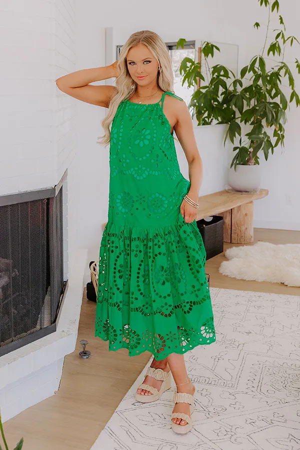 Happy Energy Eyelet Midi Dress in Kelly Green sold by Impressions