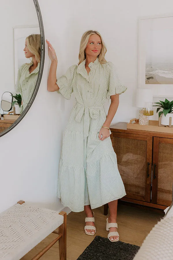 Sweet Energy Stripe Midi Dress in Sage sold by Impressions