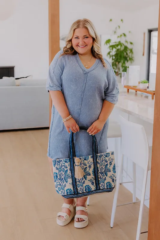 Girls Brunch Ribbed T-shirt Mini Dress in Airy Blue Curves sold by Impressions