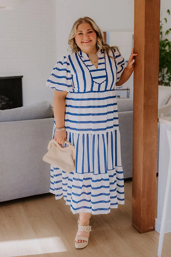 Favorite Story Line Stripe Maxi Dress in Navy Curves sold by Impressions