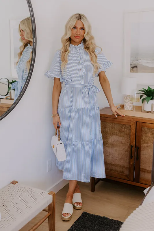 Sweet Energy Stripe Midi Dress in Sky Blue sold by Impressions