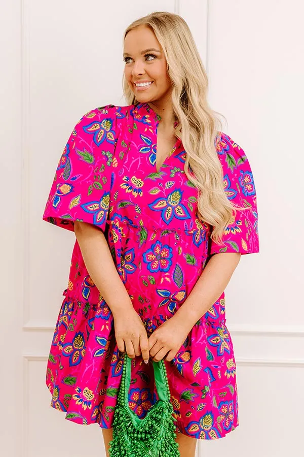 Charmed Feeling Floral Mini Dress in Hot Pink sold by Impressions