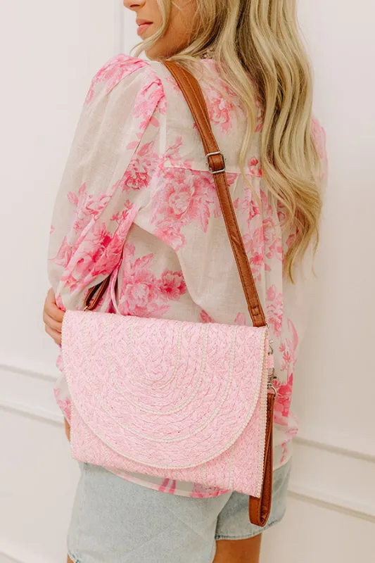Bungalow Party Raffia Woven Clutch in Pink sold by Impressions