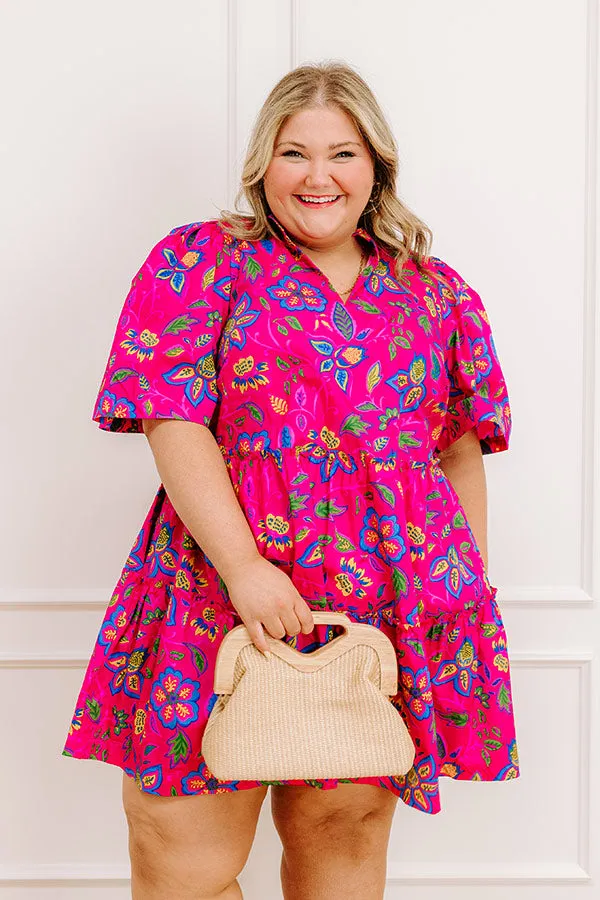 Charmed Feeling Floral Mini Dress in Hot Pink Curves sold by Impressions