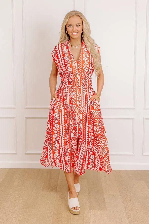 Hawaii Holiday Floral Midi Dress in Red sold by Impressions