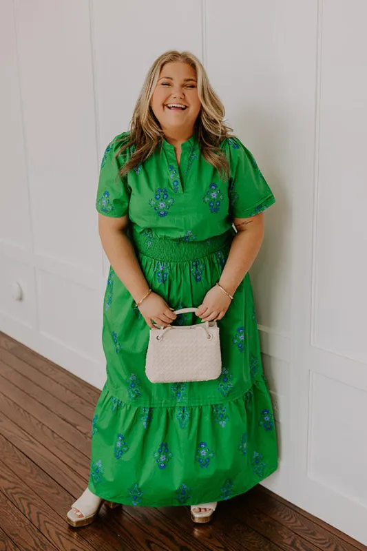 Brunch Babe Floral Maxi Dress in Kelly Green Curves sold by Impressions