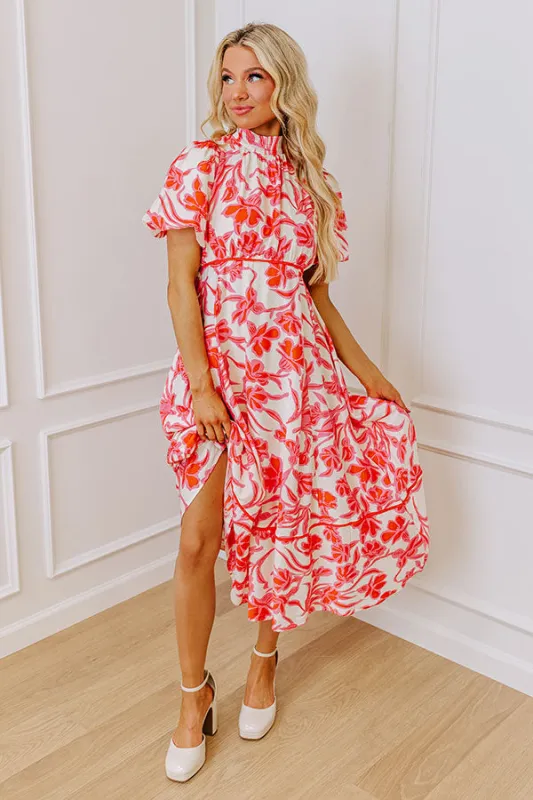 Vineyard Dreams Floral Midi Dress in Pink sold by Impressions
