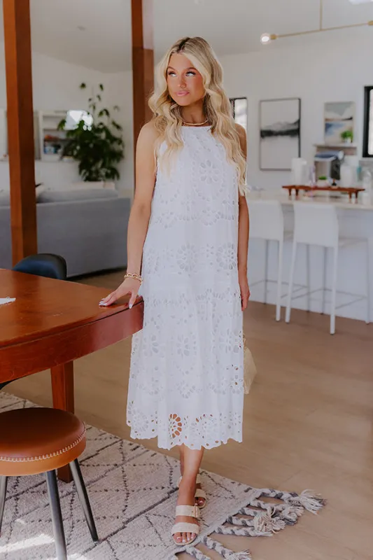 Happy Energy Eyelet Midi Dress in White sold by Impressions