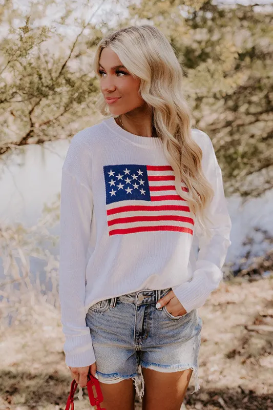 American Girl Embroidered Knit Sweater in White sold by Impressions