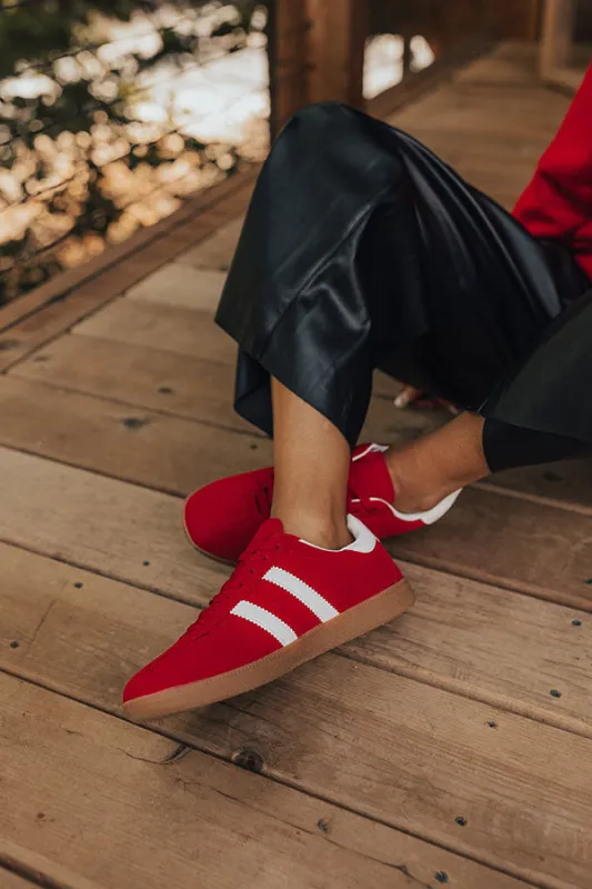 The Sutton Faux Suede Sneaker in Red sold by Impressions