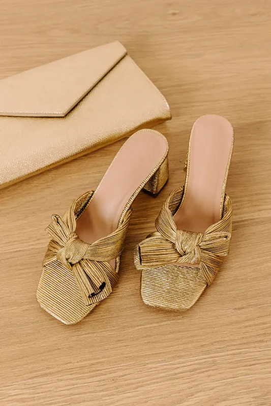 The Hallie Pleated Metallic Heel in Gold sold by Impressions