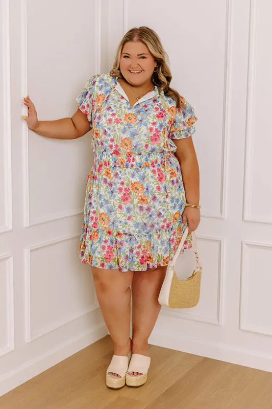 Pure Heart Floral Mini Dress in Blue Curves sold by Impressions