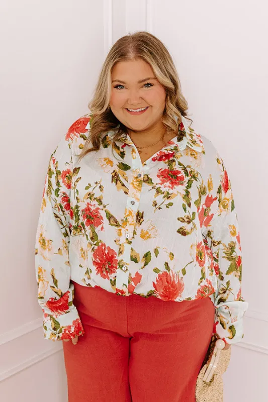 Serene Gardens Floral Button Up in Limpet Shell Curves sold by Impressions