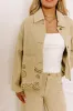 The Clara Eyelet Denim Jacket in Light Martini Olive sold by Impressions