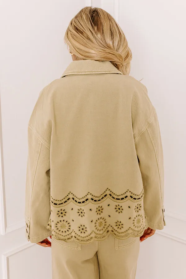 The Clara Eyelet Denim Jacket in Light Martini Olive sold by Impressions product image thumbnail 2