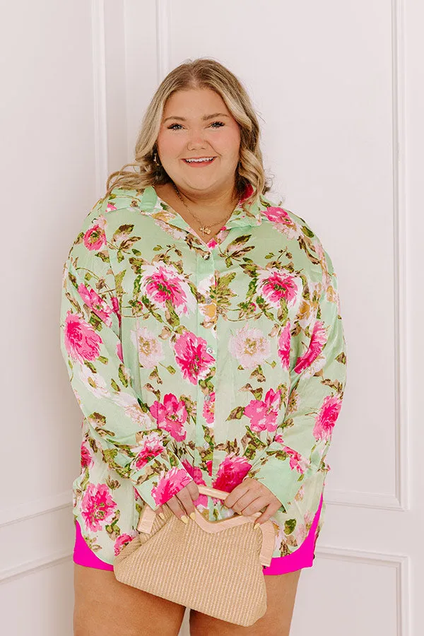 Serene Gardens Floral Button Up in Mint Curves sold by Impressions product image thumbnail 4