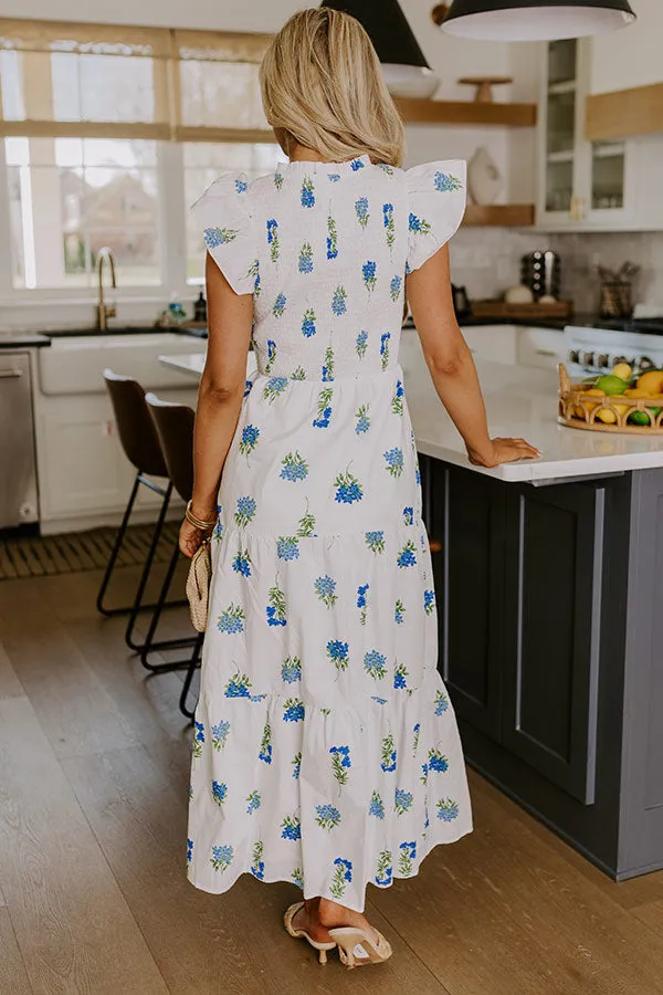 Gleaming Smile Floral Smocked Midi Dress in White sold by Impressions product image thumbnail 4